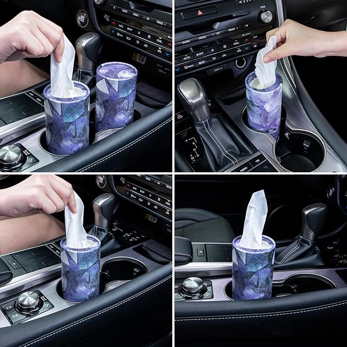 SINGARO Car Tissue Holder, 4 Pack Car Cup Holder Facial Tissues with Travel Tissue Bag, Quick and Convenient Flower Combination Box(4 Canisters/200 Tissues) Purple - Image 4