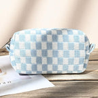 SOIDRAM 2 Pieces Makeup Bag Large Checkered Cosmetic Bag Capacity Canvas Mix Travel Toiletry Bag Organizer Cute Makeup Brushes Aesthetic Accessories Storage Bag for Women, Checkered Mix Blue - Image 7