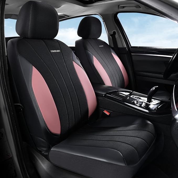 Coverado Seat Covers 5 Seats, Luxury Car Seat Covers Full Set, Automotive Car Protectors, Pink Driver Seat Covers, Car Accessories Universal Fit for SUVs, Trucks, Sedans - Image 2