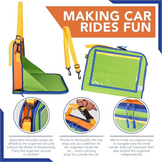 Car Organizer Back Seat for Kids & Tablet Holder for Car with Kick Mats & Lap Tray – Car Accessories Interior Must Have Road Trip Essentials (Age 3+) – Fold Away Tray with Car Seat Pocket Holders - Image 3