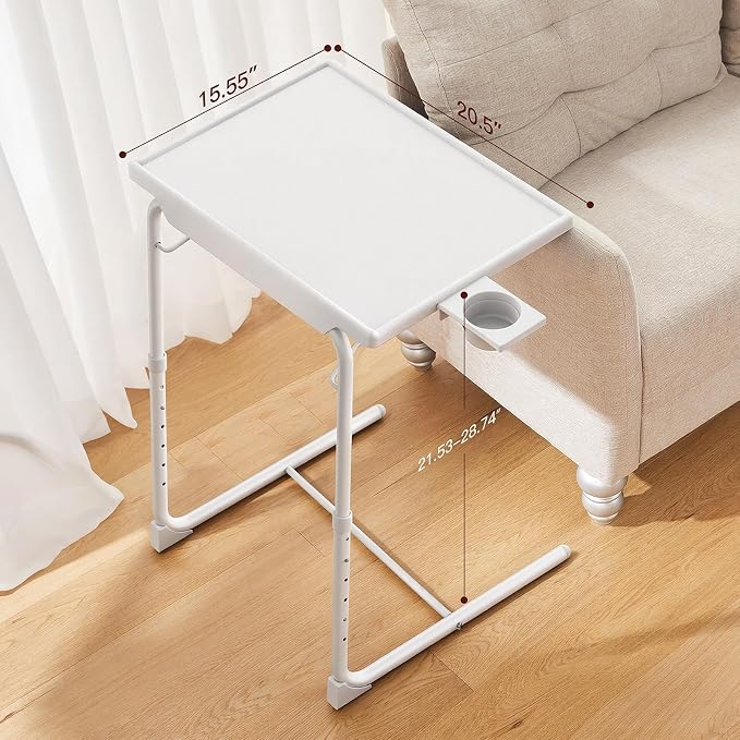 HUANUO Adjustable TV Tray Table - TV Dinner Tray on Bed & Sofa, Comfortable Folding Table with 6 Height & 3 Tilt Angle Adjustments (White) - Image 3