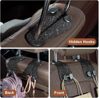 CoBak Purse Hook for Car - Universal Premium Stitched Leather and Aluminum-Magnesium Alloy Double Car Seat Back Storage Hook for Purses, Handbags, Bags (2 Pack),Glitter Black - Image 4