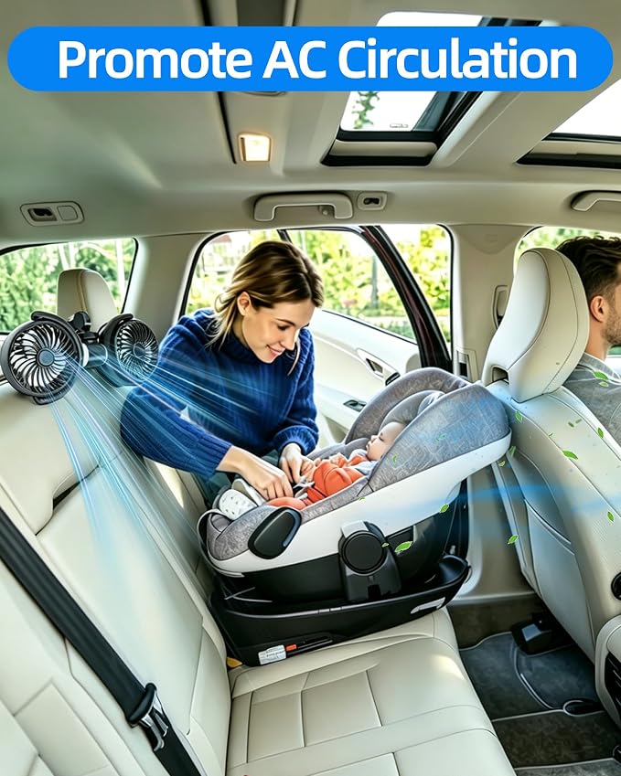 CONPEX Fan for Car Back Seat, Car Fan for Baby Rear Facing, Quiet Brushless Motor, 3-Settings, 360°Rotatable, 5a/2v Usb Carseat Fan for Vehicles Suv Rv - Image 6