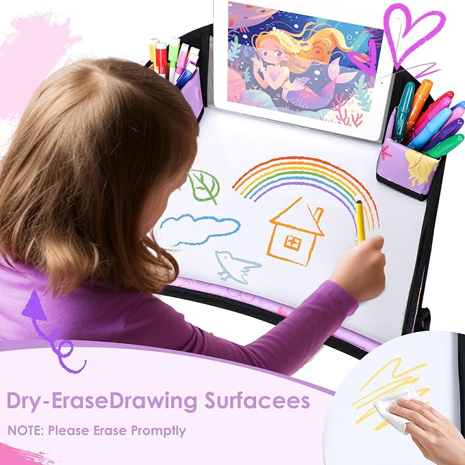 Kids Travel Tray for Toddler Car Seat, Road Trip Activities for Kid | Toddler Car Activities with No-Drop iPad Holder Stand, Roadtrip Essentials with Dry Erase Board & Cooler Cup Holder, 2PC - Image 5