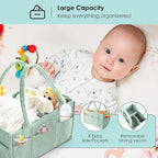 HIPHOP PANDA 2-Pack Diaper Caddy Organizer - Nursery Storage Bin & Car Organizer for Diapers, Wipes, and Baby Essentials - Dual-Color Solid Set (Green/Oatmeal), Regular Size - Image 3