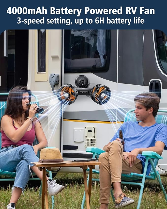 Rechargeable 4000mAh Battery Powered Fan for Car Windshield Wall | Portable Strong Suction Cup Fan for RV Pickup Truck SUV Van Forklifts Excavators Golf Cart, 3 Speeds, 360 Rotatable - Image 2