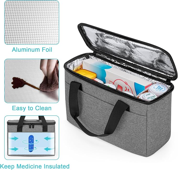 Trunab Insulated Medicine Storage Bag Travel Pill Bottle Organizer,Grey | Medication Bag for Prescription, Insulin, Supplements or Medical Supplies,Bag Only - Image 2