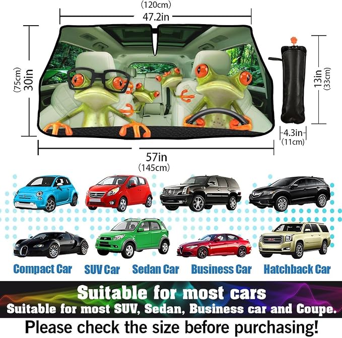 CHILL·TEK Print Frog Windshield Sun Shade Funny Frog Sun Shade for Car Front Window Block UV Rays Foldable Umbrella Windshield Sun Visor Protector Keep Vehicle Cool for Most Vehicles - Image 3
