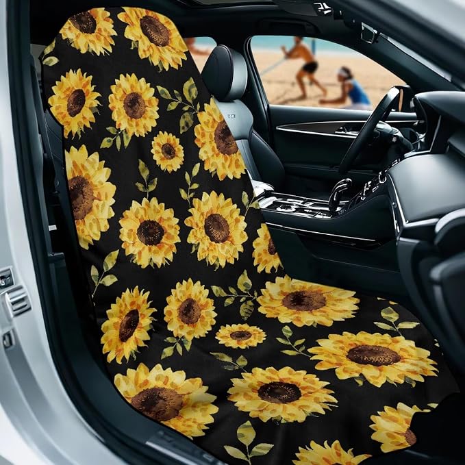 Sunflowers Car Seat Towel Cover Universal Auto Interior Seat Towel | Sunflower Print Car Interior Accessories Universal Non Slip Waterproof Sweat Protector with Storage Bag Yoga Beach Towel - Image 2