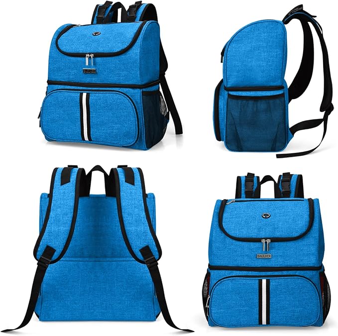 BAGLHER Pet Travel Bag, Double-Layer Pet Supplies Backpack (for All Pet Travel Supplies), Pet Travel Backpack with 2 Silicone Collapsible Bowls and 2 Food Baskets Blue - Image 2