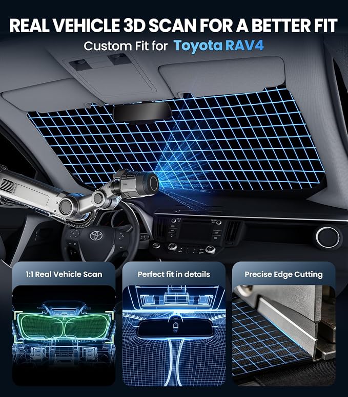 Large Windshield Sun Shade for Toyota RAV4 2019-2026, 7-Layer UV & 100% Sun Blockage, 3D Scanned Custom Fit, Keep Interior Cooler, Easy Storage & Foldable SUV Accessories, No Sagging - Image 4