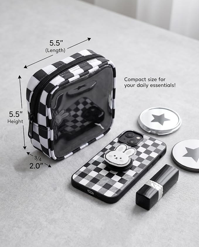 Clear Checkered Makeup Bag, Small Cosmetic Pouch with Zipper Mini Waterproof Makeup Purse Organizer Cute Cosmetic Bag Travel TSA Approved Toiletry Bag Car Organizer for Women Girls (Black) - Image 5