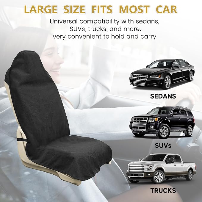 Car Seat Covers 1 Pack Black Waterproof Towel Car Seat Cover Universal Fit for Most Trucks SUV Fitness Athletes Pets Gym and Water Sport - Image 6