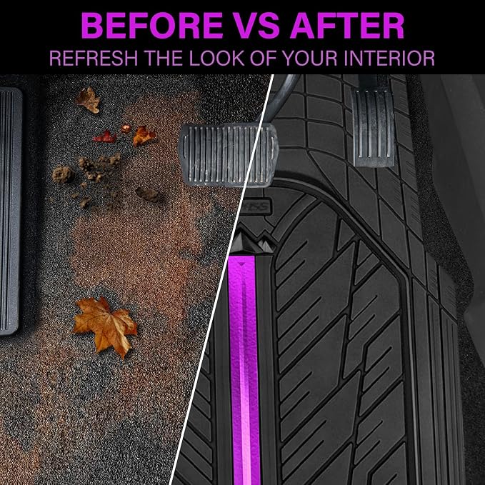 CAR PASS Rubber Floor Mats for Cars, Car Mats Full Sets DeepDish,Universal S~L Size Trim-to Fit Automotive Floor Mat for Truck Van SUV, Heavy Duty Waterproof All-Weather Floor Liners Black Purple - Image 6