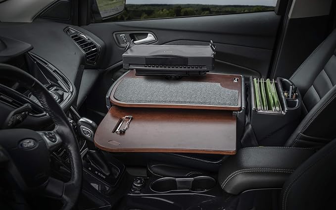 AutoExec AE-GMCD-PS-PI-21M GripMaster Car Desk for Your Vehicle Workstation and Mobile Office, Mahogany with Printer Stand and 400 watt Power Inverter | Vehicle Workstation, Mobile Office, Printer Stand, 400 Watt Power Inverter - Image 2