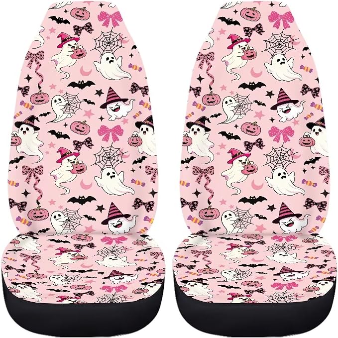 Halloween Ghost Bats Cute Car Seat Covers for Front Seat Only | Washable and Breathable Bucket Seat Covers for Women Automotive Interior Decor Universal for Sedan Truck SUV Van - Image 3