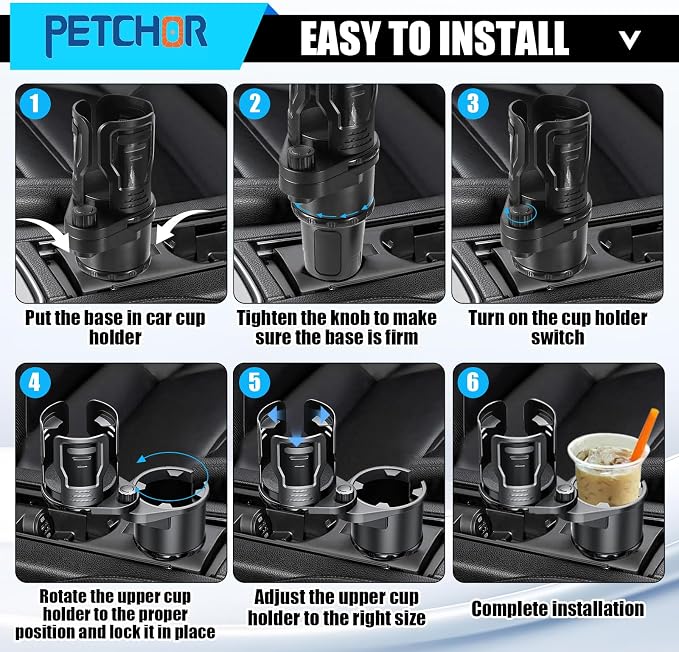 Car Cup Holder Expander, 2 in 1 Cup Holder for Large Bottles Drinks | With Impact-resistant Silicone Edges for Anti-Slip Stability. The 2-in-1 Design Maximizes Space for Phone, Drink, and Snack - Image 5