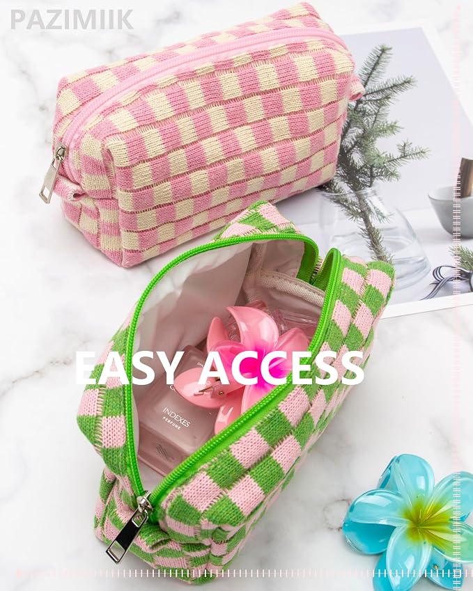 Checkered Makeup Bag for Purse, Small Cosmetic Pouch,Pink Green,6 Pack | Cute Zipper Makeup Organizer for Women, Travel Essentials, Toiletries, Makeup Brushes, Beauty Accessories&Bridesmaid Gifts - Image 7