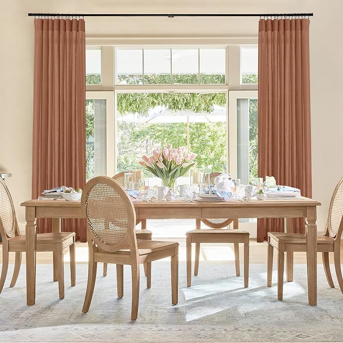 RYB HOME Linen Sheer Curtains 2 Panels for Living Room, Semi Transparent Privacy Drapes with Rod Pocket Farmhouse Style Window Treatments for Bedroom, Brunt Orange, 52" W x 90" L - Image 8