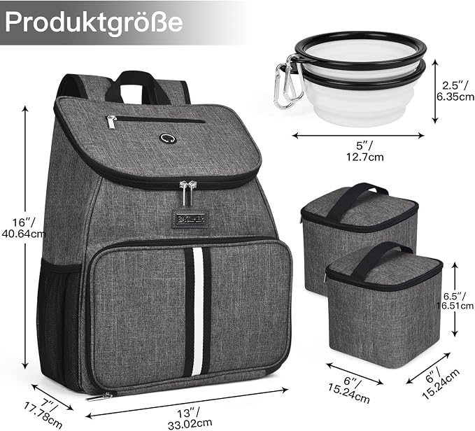 BAGLHER丨Dog Travel Bag, Airline Approved Pet Supplies Backpack, Dog Travel Backpack Accessories Set with 2 Silicone Collapsible Bowls and 2 Food Baskets, Gray - Image 3