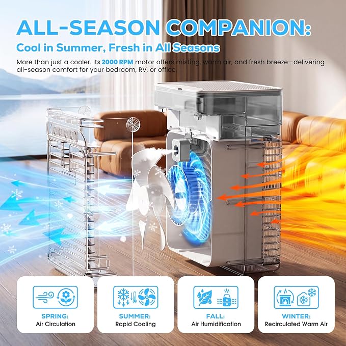 Portable Air Conditioners, Personal Evaporative Air Cooler with 1000ML Water Tank, 3 Speeds & 2 Mist Modes, Portable AC Fan for Car, Caravan, Kitchen, Office Desk - Image 4