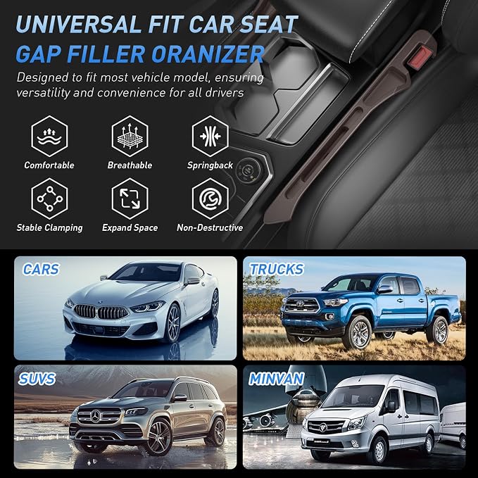 Car Seat Gap Filler 2Pack, Inserts Between Seats Console with Organizer Storage Upgraded Phone Holder Car Side Seat Gap Fillers Cars Front Seats Fill Plug Car Essentials for Vehicle SUV Truck (Brown) - Image 6