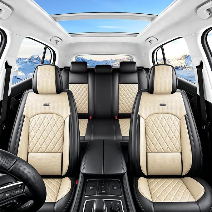 for Subaru Forester 2009-2026 Car Seat Covers, Full Set, Beige | Luxury Full Coverage Leather Seat Protectors, Waterproof Breathable, Non-Slip, Easy to Install, Airbag Compatible, All-Season - Image 2