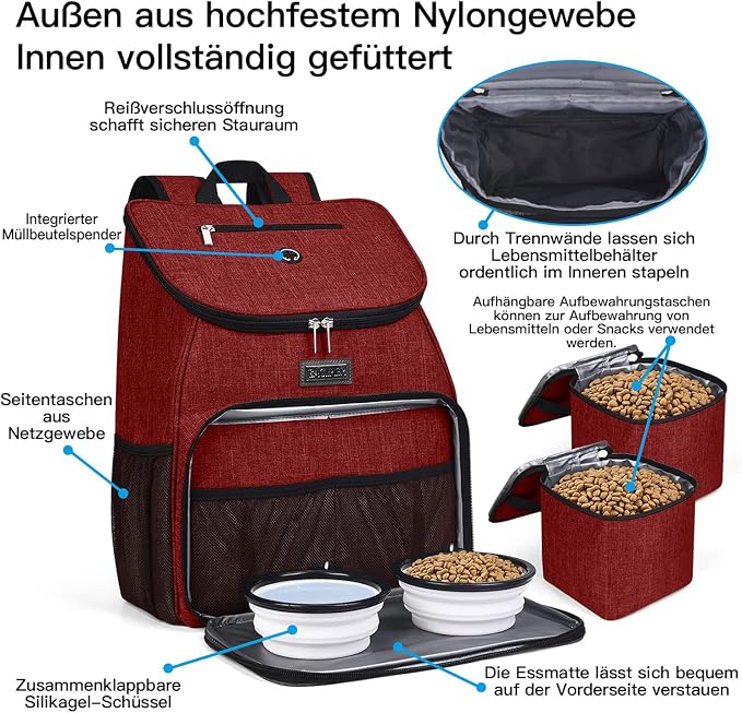 BAGLHER丨Dog Travel Bag, Airline Approved Pet Supplies Backpack, Dog Travel Backpack with 2 Silicone Collapsible Bowls and 2 Food Baskets - Image 4