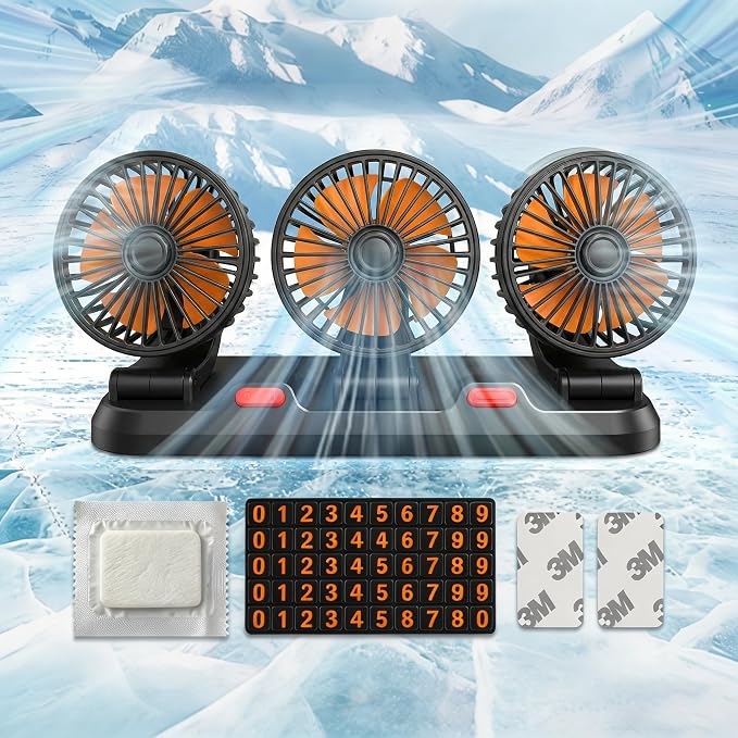 12V Adjustable 3-Head Car Cooling Fan, 360° Rotation Dashboard Fan with 2 Speeds, Portable Tree-Style Turbo Cooler for SUV/RV/Truck/Van/Diesel Engine, Powered by Cigarette Lighter - Image 4