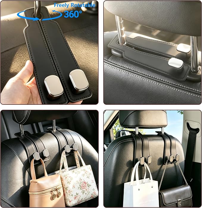 2 Pack Car Hooks for Headrest, Car Purse Hook Seat Back Hanger Storage Organizer, Multifunctional Car Hanger & Holder for Heatrest, Seat, Bag, Purse - Image 3