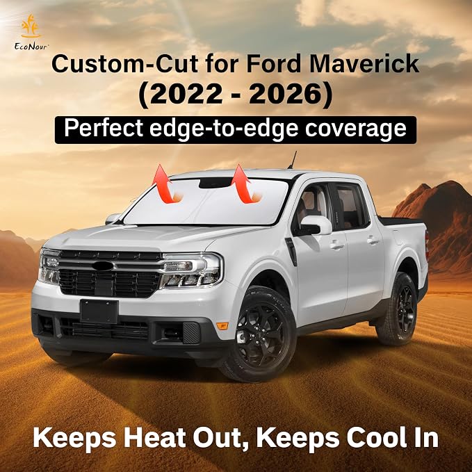 Econour Windshield Sun Shade Compatible for Ford Maverick 2022-2025 2026 | Sun Shade Front Windshield Sun Visor Foldable Thicker 5-Layer Block Heat and Sun UV Rays | Car Accessories - Image 2