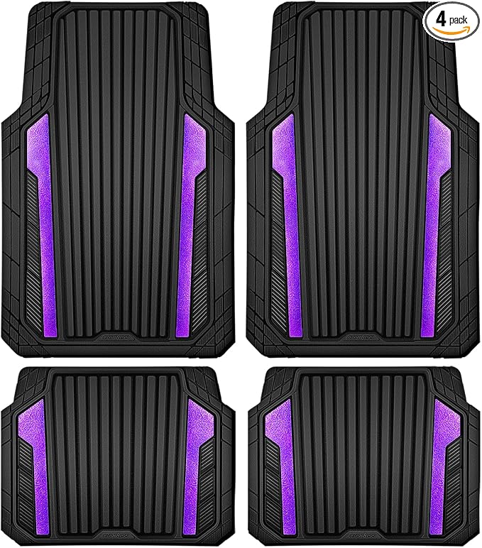 CAR PASS Heavy Duty Rubber Car Mats Metallic,Aluminum Film All Weather Floor Mats Waterproof Universal Trim to Fit SUVs Sedans Vans 4 Piece Anodized Deep Dish Two-Tone Sporty Black Purple Chrome by CARPASS