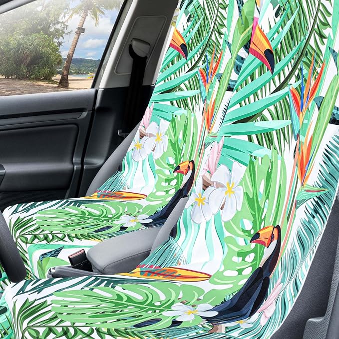 1 Pack Car Seat Towel Cover with Storage Bag, Tropical Toucan Style | 63 x 32 in Car Towel Seat Cover Non Slip Waterproof, Gym Workout Swimming Running, Machine Washable Sweat Absorbent Protector - Image 6