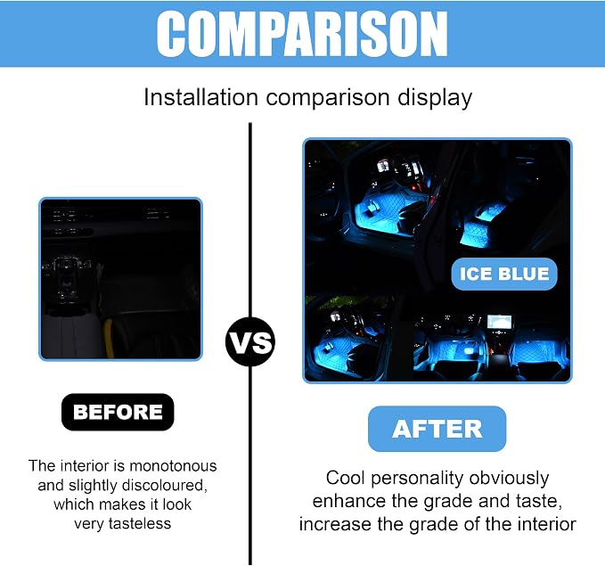 Car LED Strip Light, 24 LED 12V USB Port, Ice Blue | RGB Neon Auto Interior Atmosphere Lights, Under Dash Ambient Night Light, Universal Decorative Lamp Accessory for Car Truck - Image 5