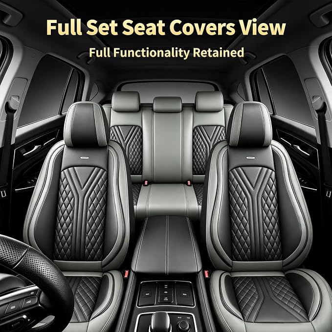 for GMC Terrain 2010-2025 2026 Car Seat Covers, Full Set, Gray | Luxury Full Coverage Leather Seat Protectors, Waterproof Breathable, Non-Slip, Easy to Install, Airbag Compatible, All-Season - Image 3