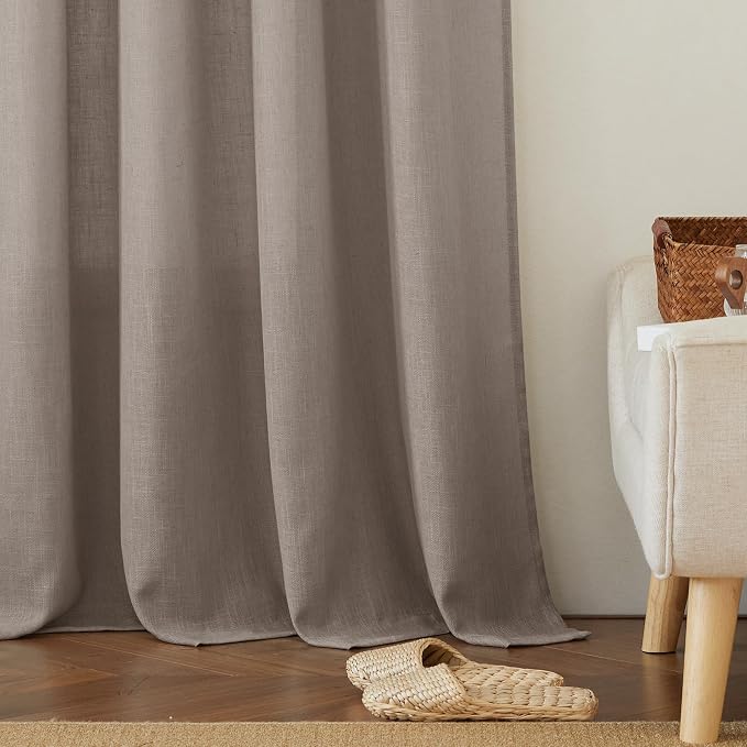 RYB HOME Privacy Sheer Curtains for Living Room, Linen Textured Semi Sheer for Bedroom Window Treatment Panels Light Glare Filtering, Birch Brown, Width 52 x Length 90 per Panel, 1 Pair - Image 6