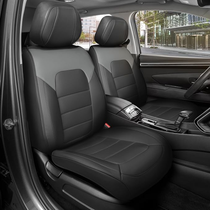 MotorBox Cabin King Slate Ridge Leather Seat Covers for Trucks & Cars | Charcoal and Black Car Seat Covers, Waterproof Leather Seat Covers, Car Accessories, Seat Protector, Universal Fit by Motorbox