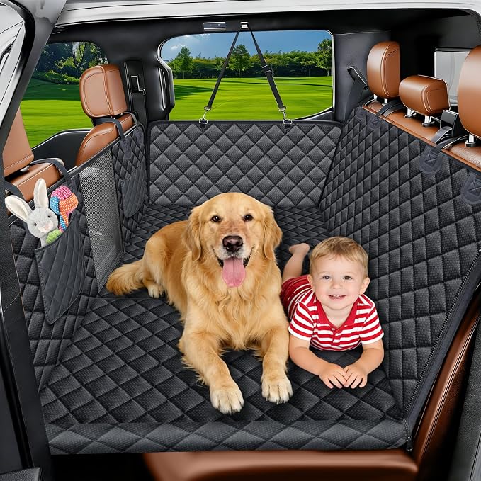 JSTHT Dog Car Seat Cover for Pets Back Seat Extender Support 420lbs | Hard Bottom Dog Car Seat Cover, Waterproof Car Seat Cover Protector, Nonslip Scratch Proof Dog Hammock for Car SUV and Truck by JSTHTCarSeatCoversforDogs