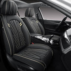 MINGBRON Leather Car Seat Covers 5 Pieces, Full Set Universal Seat Covers for Cars, Waterproof Nappa Leather Auto Seat Protectors, Black Car Seat Cover Most Sedans SUV Pick-up Truck Black&BeigeLine - Image 2