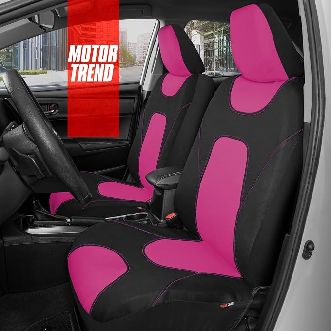 Motor Trend AquaShield Waterproof Pink Front Seat Covers, Black 60/40 Split Bench Rear Seat – Neoprene Front Car Seats Cover, SUV Seat Covers Protector - Interior Cover for Auto, Trucks, & Dog Owners - Image 2