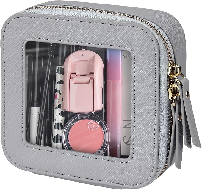 Small Clear Makeup Bag Travel Cosmetic Case, Portable Make Up Organizer Traveling Compact Car Bag for Essentials Transparent Toiletry Bag with Zipper by FASAOH