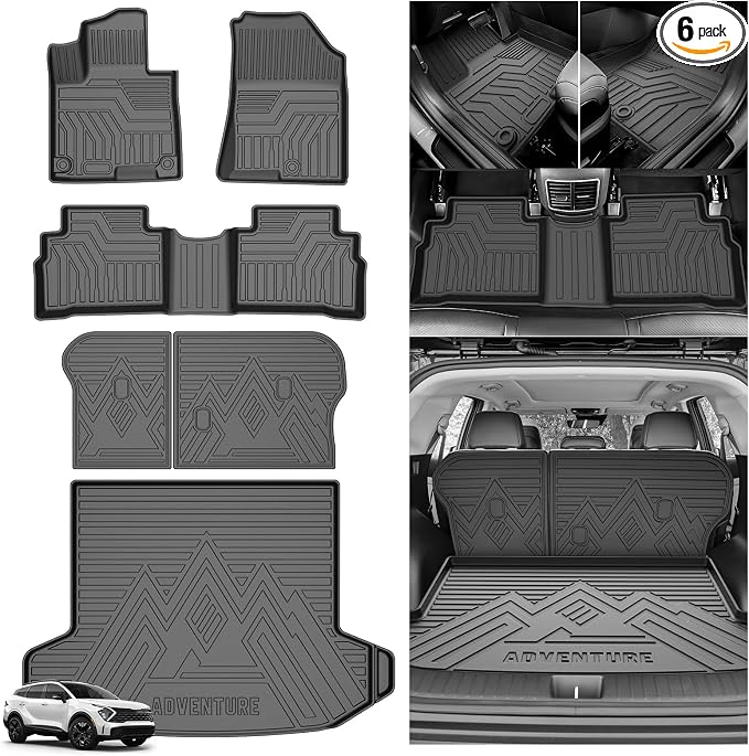 T TGBROS for Kia Sportage Floor Mats 2023-2026 All-Weather Full Set Custom Fit TPE Liners Back Seat Protector Cargo Liner Trunk for Sportage Accessories 6PCS (Not for Hybrid & 2026 SX Prestige Trim) by TTGBROS