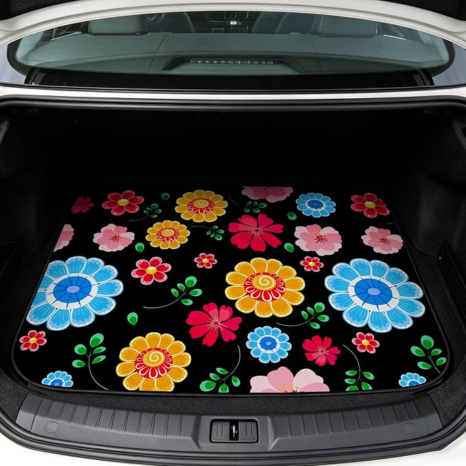 Universal Car Trunk Mat 29" x 39",Multicolor Floral,Butterfly Etc,Anti-Slip Easy to Clean, Trunk Protective Mat, Sporty Vehicle Interior Accessories Suitable for Most Car Models. by VNUVCOE