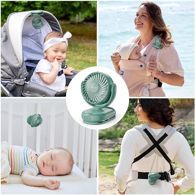 Momcozy Portable Stroller Fan with Clip, 4-Speed Mini Cooling Fan, 0.26 Lb | Ultra-Light Rechargeable Design, Gaps ≤ 4.5 mm, Rotating Handheld Cooling for Carriers, Backpacks and Tables - Image 4