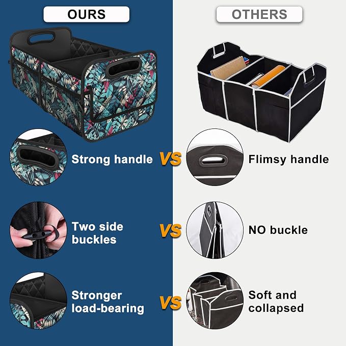 Deosk Car Trunk Organizer for SUV, Car Organizers and Storage with Reinforced Handles, Car Accessories for Women/Men 50L Waterproof Polyester Trunk Organizer(Medium, Leaves) - Image 2