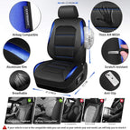 CAR PASS Memory Foam Leather Seat Covers,Air Cool Mesh Thick Car Seat Covers Front Seats Blue Leather Seat Covers for Cars Universal for SUVs Trucks,Airbag Compatible Comfort Durable,Black Blue Metal - Image 4
