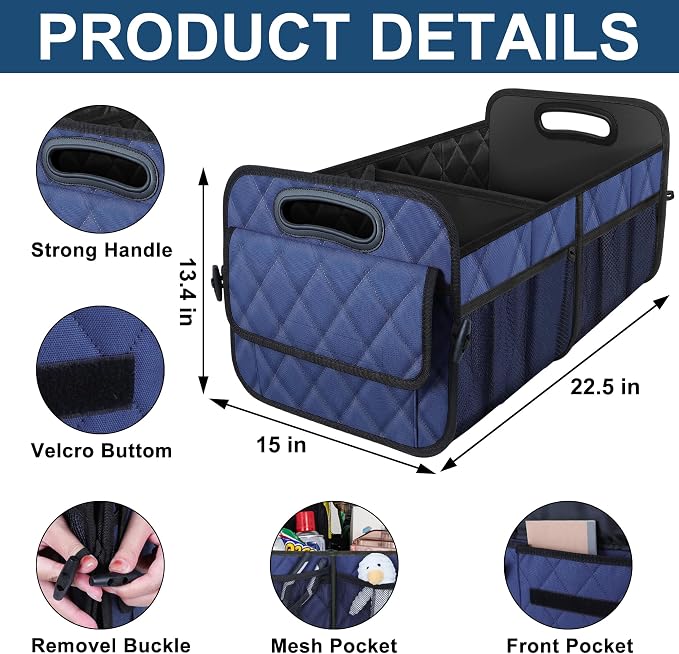 Deosk Car Trunk Organizer for SUV, Car Organizers and Storage with Reinforced Handles, Car Accessories for Women/Men 70L Waterproof Polyester Trunk Organizer(Large, Navy Blue) - Image 5