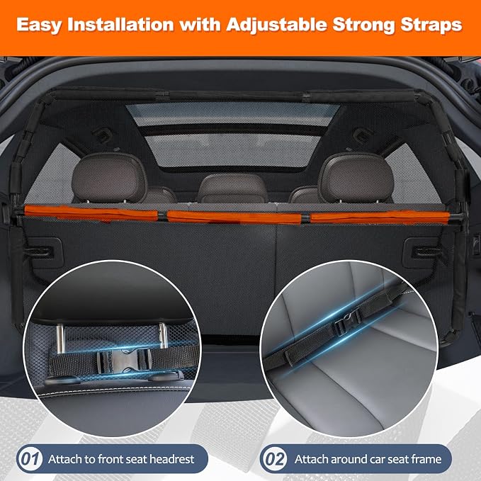 Dog Car Barrier for Back Seat & Trunk - 46" Wide for Compact SUV and Cars | Sturdy Metal Frame & Transparent Net Mesh Car Dog Barrier Tear-Resistance Full Cover Anti-Escape Visible Car Divider for Pet - Image 6