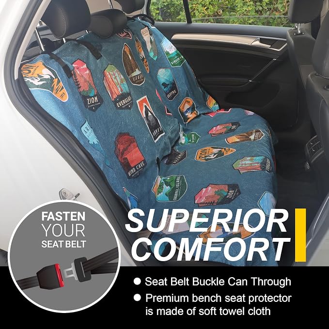 Sweat Towel Car Seat Cover Protector Front Seats for Gym Workout, Running, Swimming, Beach and Hiking, Waterproof Universal Seat Cover for Car, Trucks, Van & SUV (1, National Park, Rear Seat) - Image 2