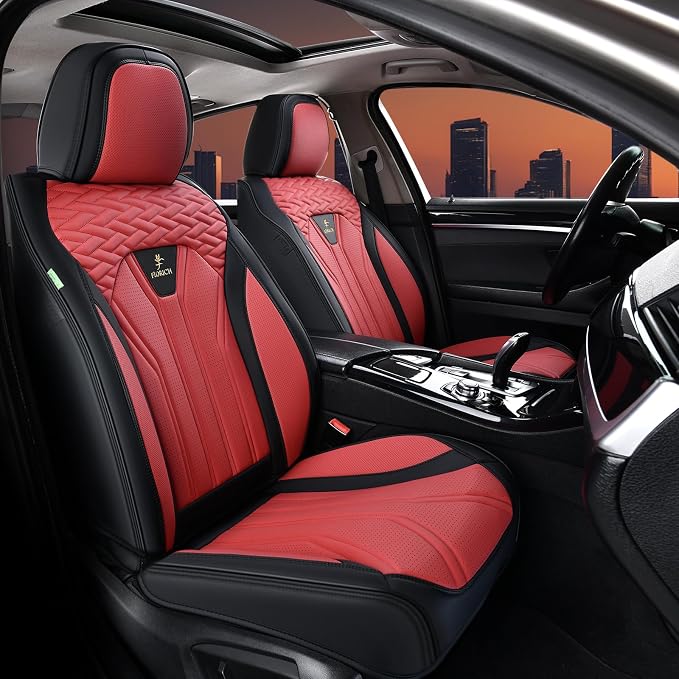 Leather Seat Covers, Car Seat Covers Full Set, Car Seat Protectors 5 Seats, Automotive Seat Covers Driver Seat Covers Fit for Most Cars Trucks SUV-Black&Burgundy - Image 2